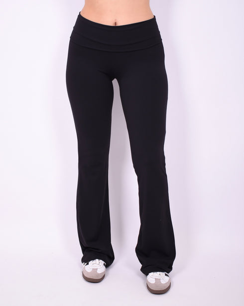 fold over flared pants black
