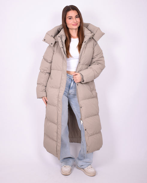 Maxi puffer coat taupe