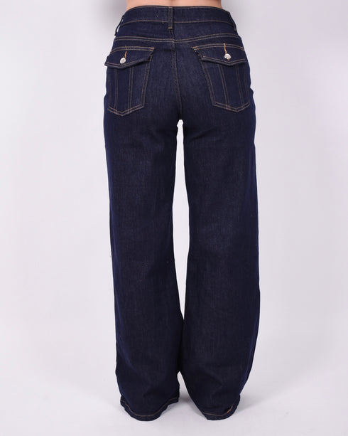 pocket wide leg stretch jeans dark blue