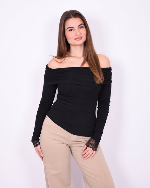 off shoulder lace detail top black