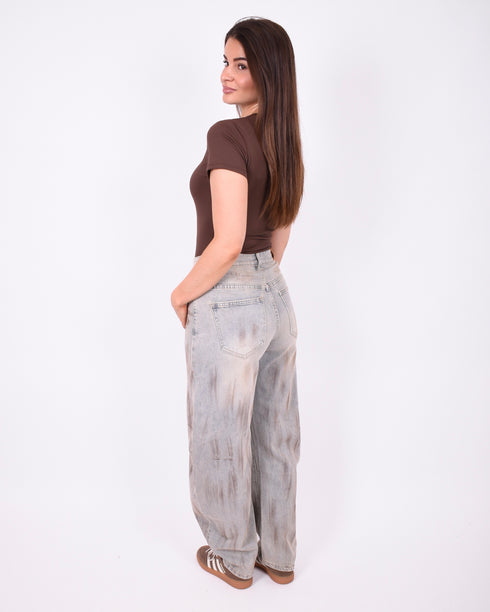 dirty vintage washed balloon stretch jeans