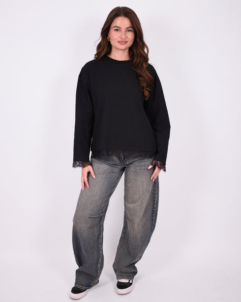 Lace split longsleeve black