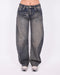 dark blue vintage washed barrel stretch jeans