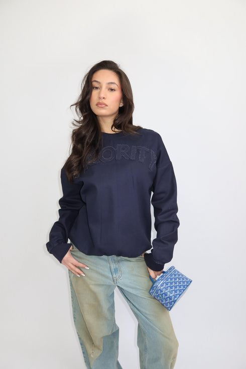 priority distressed logo sweater navy