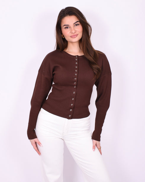 knit snatch top brown