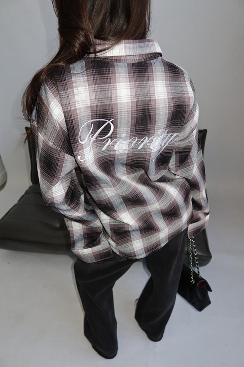 priority checked snatch blouse black