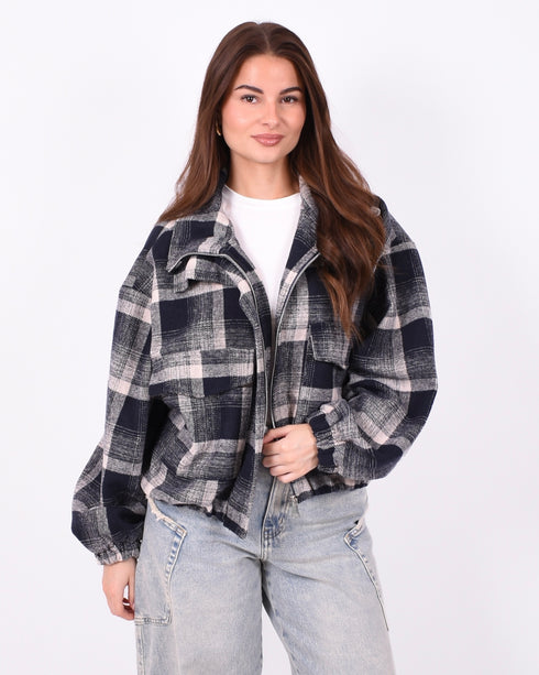 checkered flannel jacket blue
