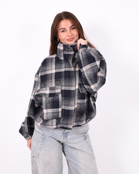 checkered flannel jacket blue