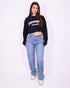 Folded balloon stretch jeans blue
