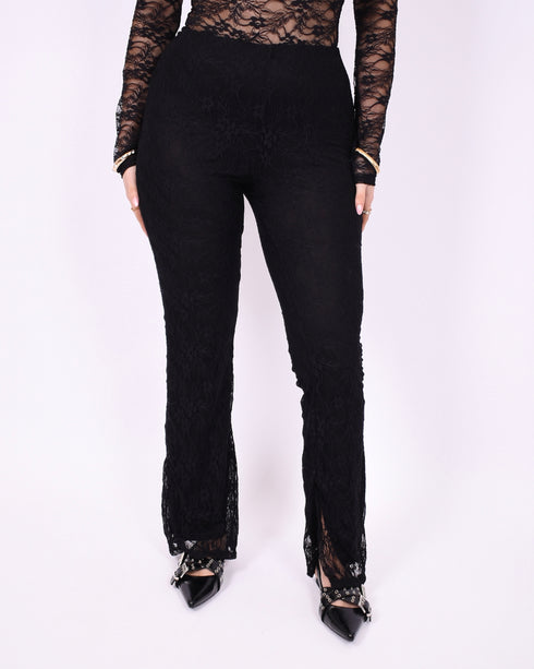 lace flared pants black