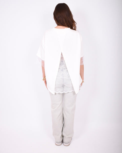 lace back split t-shirt white
