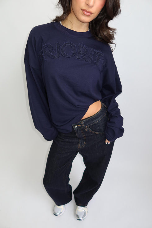 Priority Distressed logo longsleeve navy
