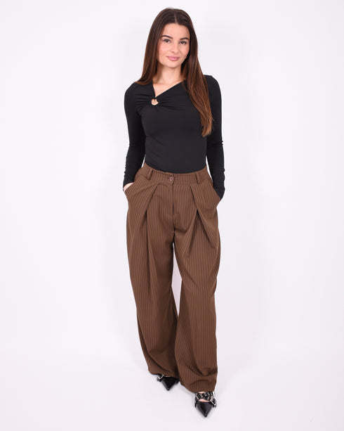 pinstripe pleated pantalon brown