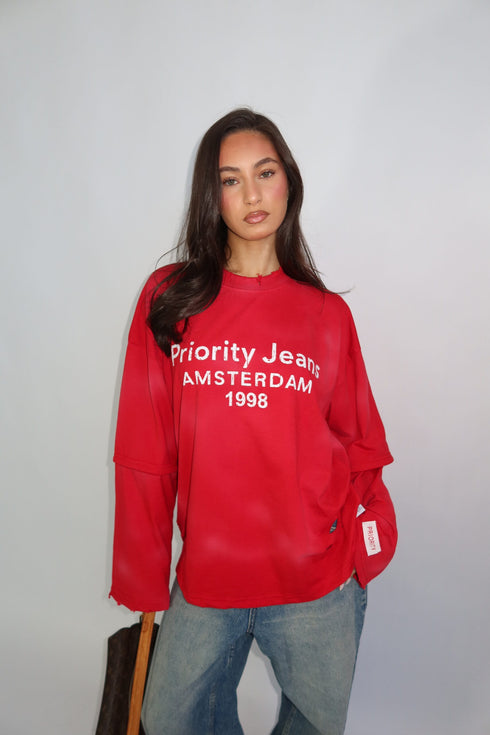 Priority destroyed Amsterdam longsleeve red