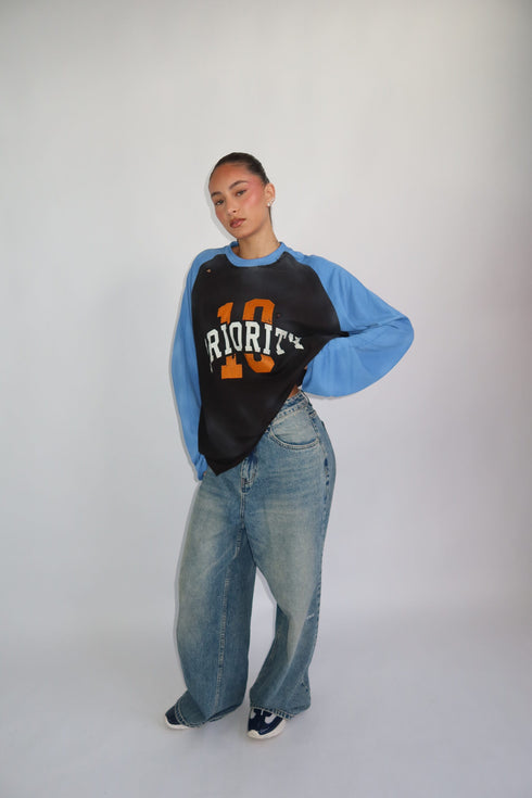 Priority ‘10’ Distressed Longsleeve Blue