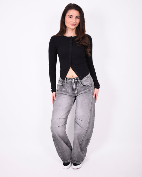 lined balloon jeans grey