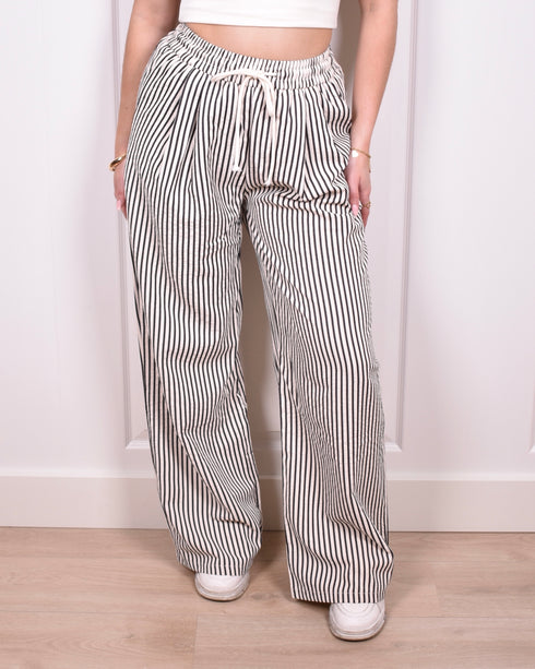 Striped pants beige/black
