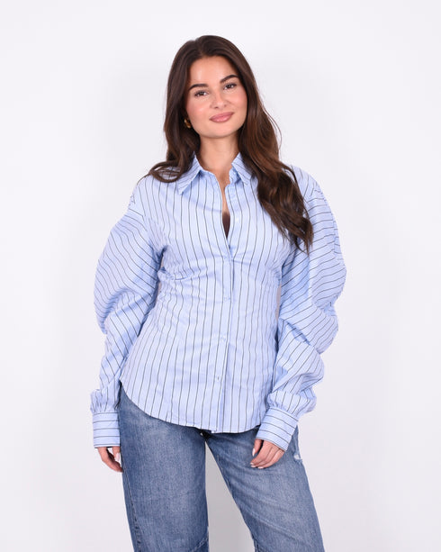 striped balloon blouse blue