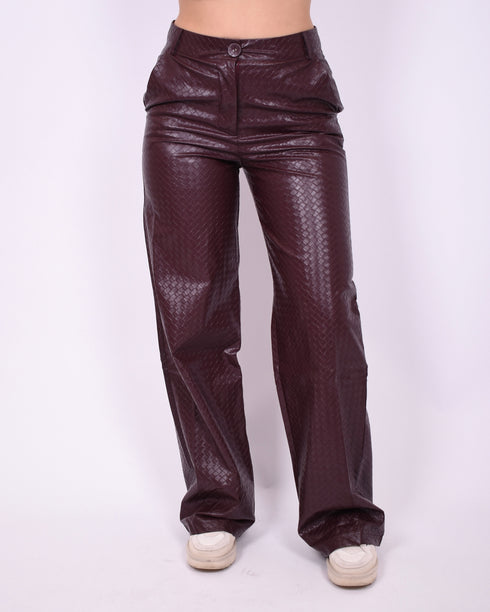 Braided leather pants bordeaux
