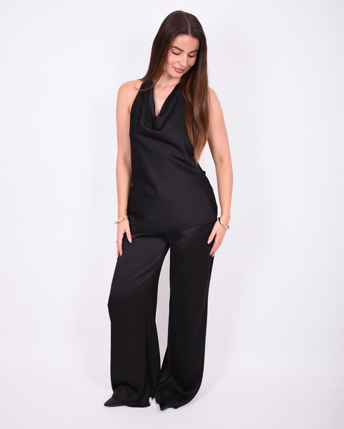 satin halter set black