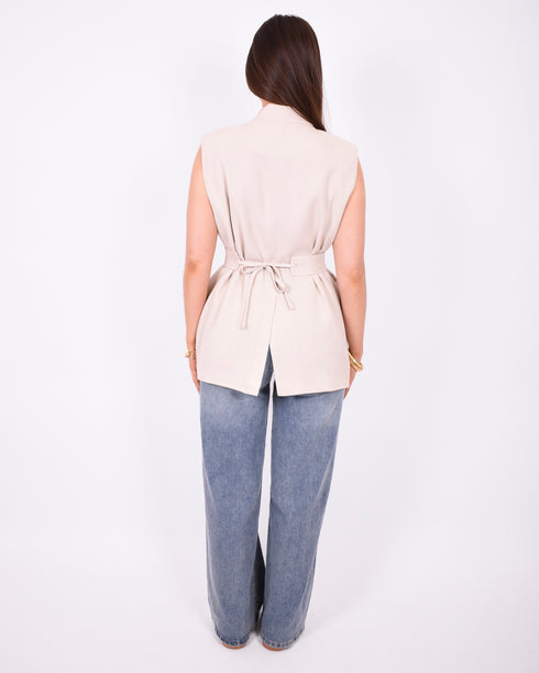 Linnen gilet beige