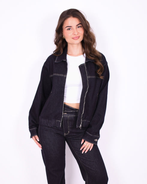 terry denim jacket dark blue