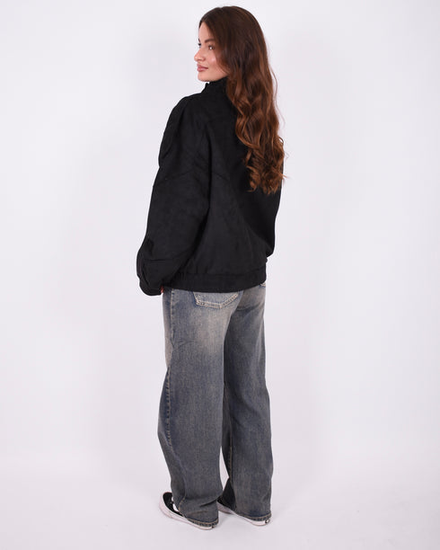 suede bomber jacket black