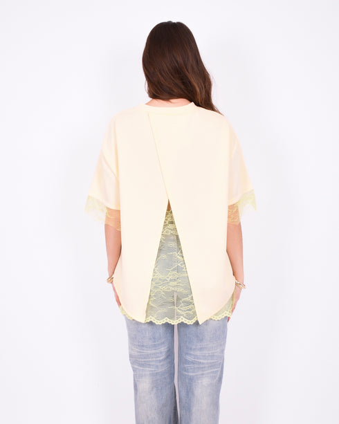 lace back split t-shirt yellow