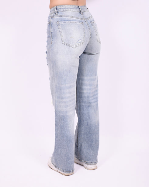 Ripped wide leg stretch jeans