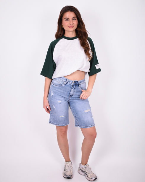 distressed stretch jort blue