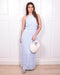 open back halter dress light blue