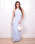 open back halter dress light blue