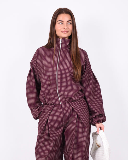 checkered bomber bordeaux
