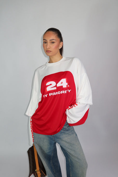Priority paneled longsleeve red