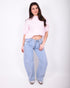 lined balloon jeans blue