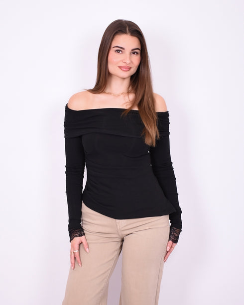 off shoulder lace detail top black