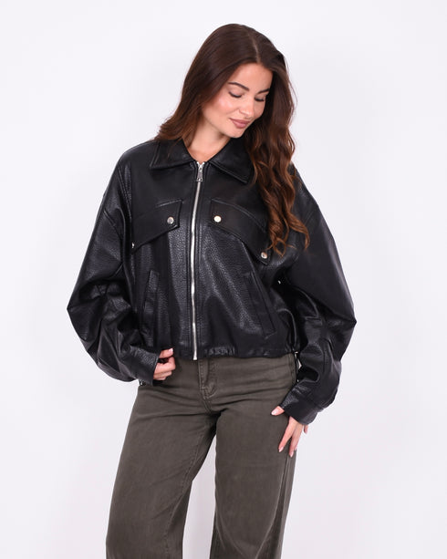 leather bomber jacket black