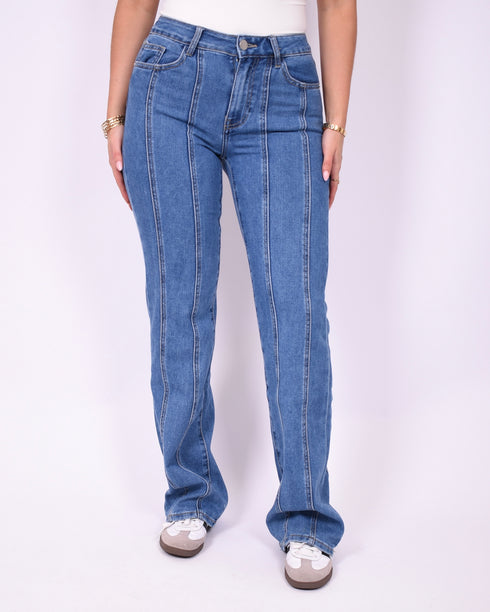 lined straight leg jeans blue