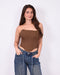 Checkered corset top camel