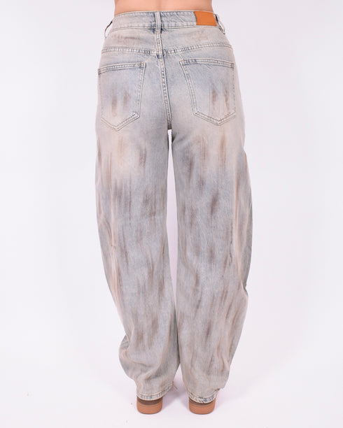 dirty vintage washed balloon stretch jeans