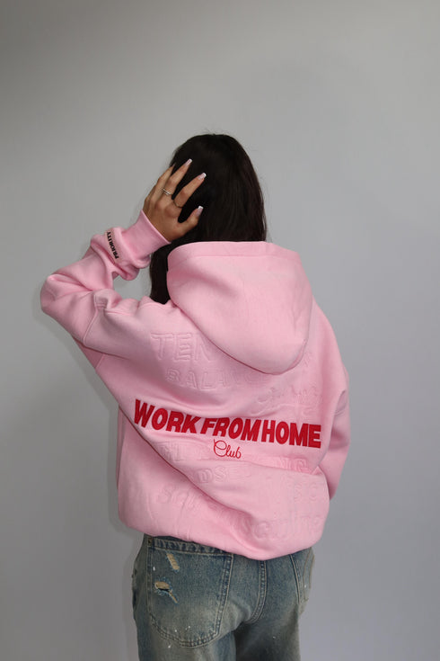 priority work from home hoodie pink