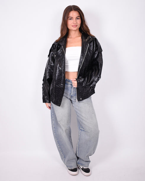 urban braided leather jacket black