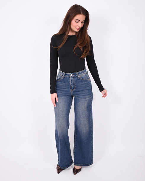 blue vintage wide leg stretch jeans