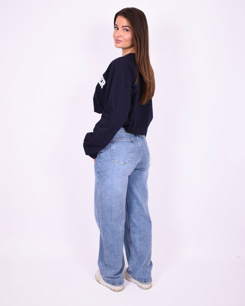Folded balloon stretch jeans blue