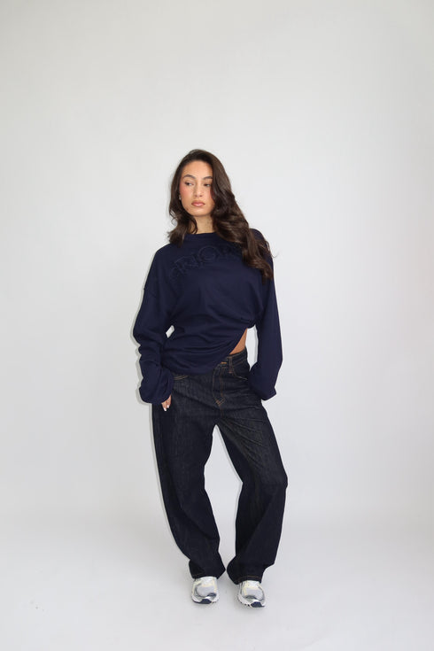Priority Distressed logo longsleeve navy