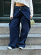 pleated wide leg stretch jeans dark blue