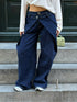 pleated wide leg stretch jeans dark blue