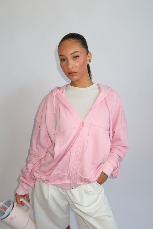 Priority zip up hoodie pink
