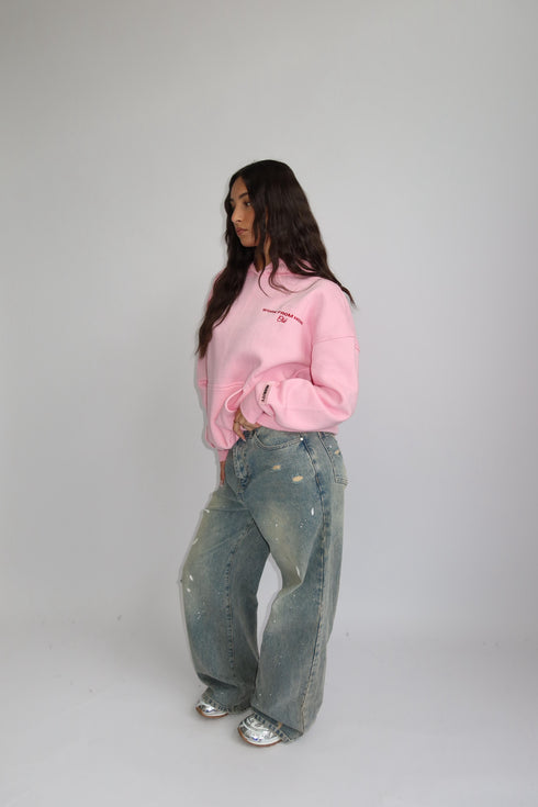 priority work from home hoodie pink