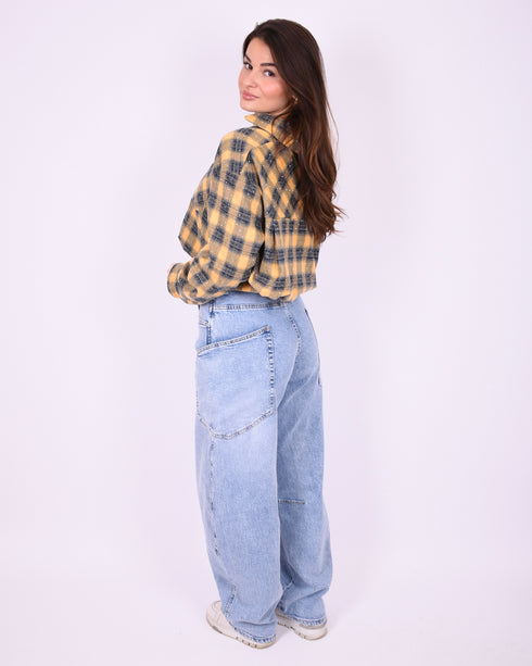 checkered rhinestone blouse yellow